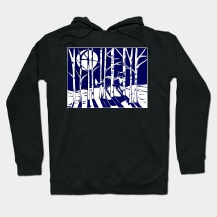 Fox in Moonlit Forest Linocut Hoodie